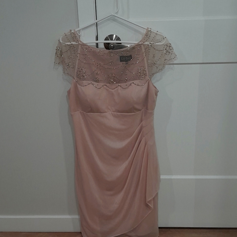 DJ-JAZ Cream Bejeweled Dress